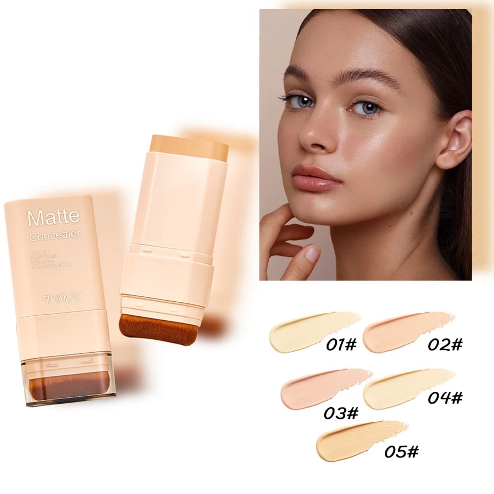 Matte Concealer Foundation Stick, High Coverage Nude Foundation Cream with Brush, Long Lasting Lightweight Poreless Natural Skin