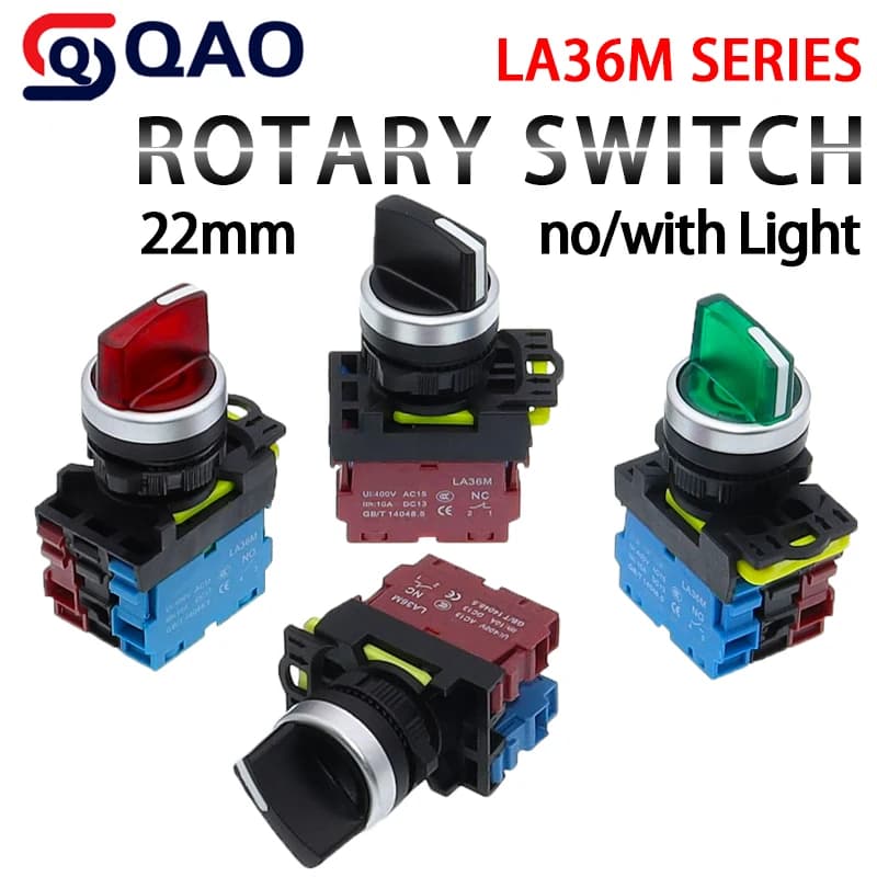 LA36M Con LED Manopola a maniglia corta Interruttore Pulsante Start Stop Accessori Pulsante Interruttore rotante 2 o 3 posizioni 12V220V