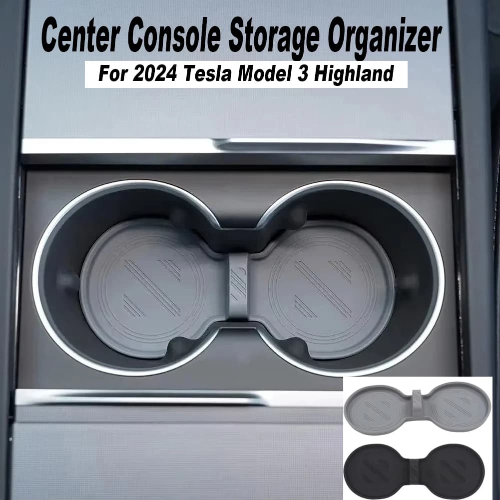 Per 2024 Tesla Modello 3 Highland Sottobicchieri antiscivolo impermeabili Slot per tamponi per bevande Console centrale Organizzatore di stoccaggio Accessori per auto