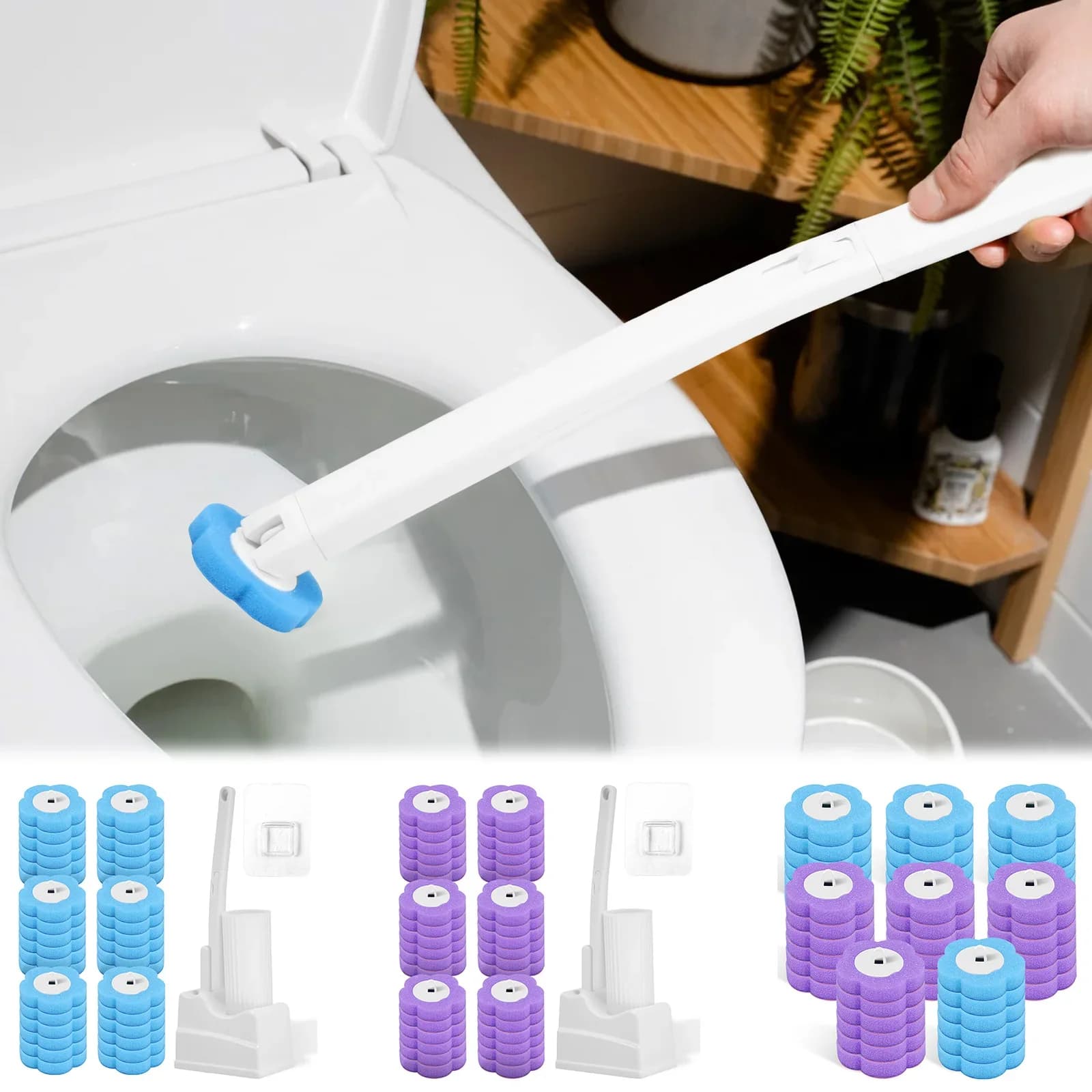 36/48Pcs Disposable Toilet Brush Kit Bathroom Long Handle Cleaning Tool with Replaceable Brush Head Bathroom Accessories