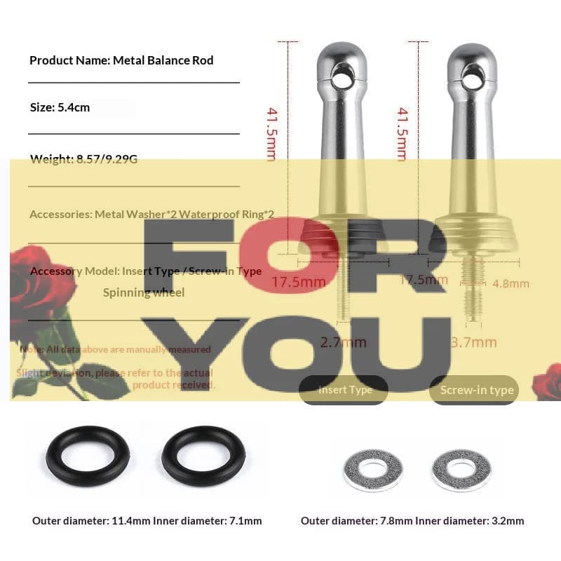 【OD】Fishing Wheel Balance Rod Universal Aluminum Fishing Reel Balancers Insertion In/Screw In Stand With Gasket Rubber Rings