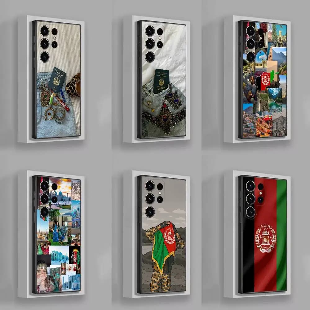 Custodia per passaporto bandiera afghana Afghanistan per Samsung S25, S24, S21, S22, S23, S30, Ultra, S20, Plus, Fe, Lite, 5G Cover nera