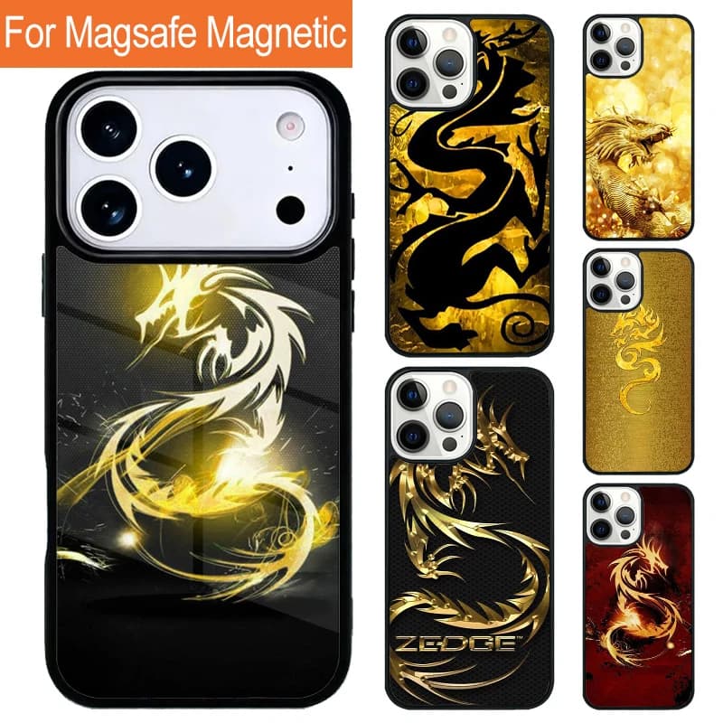 Custodia per telefono con ricarica wireless magnetica Giallo Drago per iPhone 17 Pro 16 15 13 12 11 Pro Max Air 14 Plus con cover MagSafe