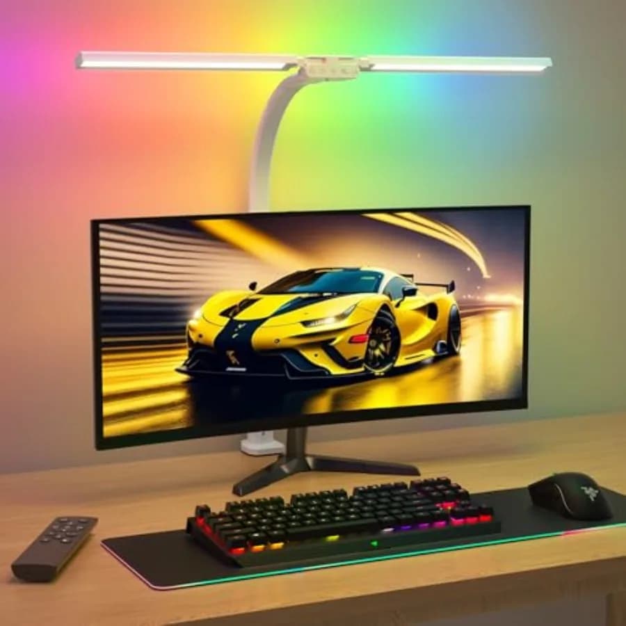 Lampada da Scrivania LED Aggiornata per Casa e Ufficio con RGB, Luce da Tavolo Orientabile con Telecomando, Lampada Alta con Morsetto per Lavoro