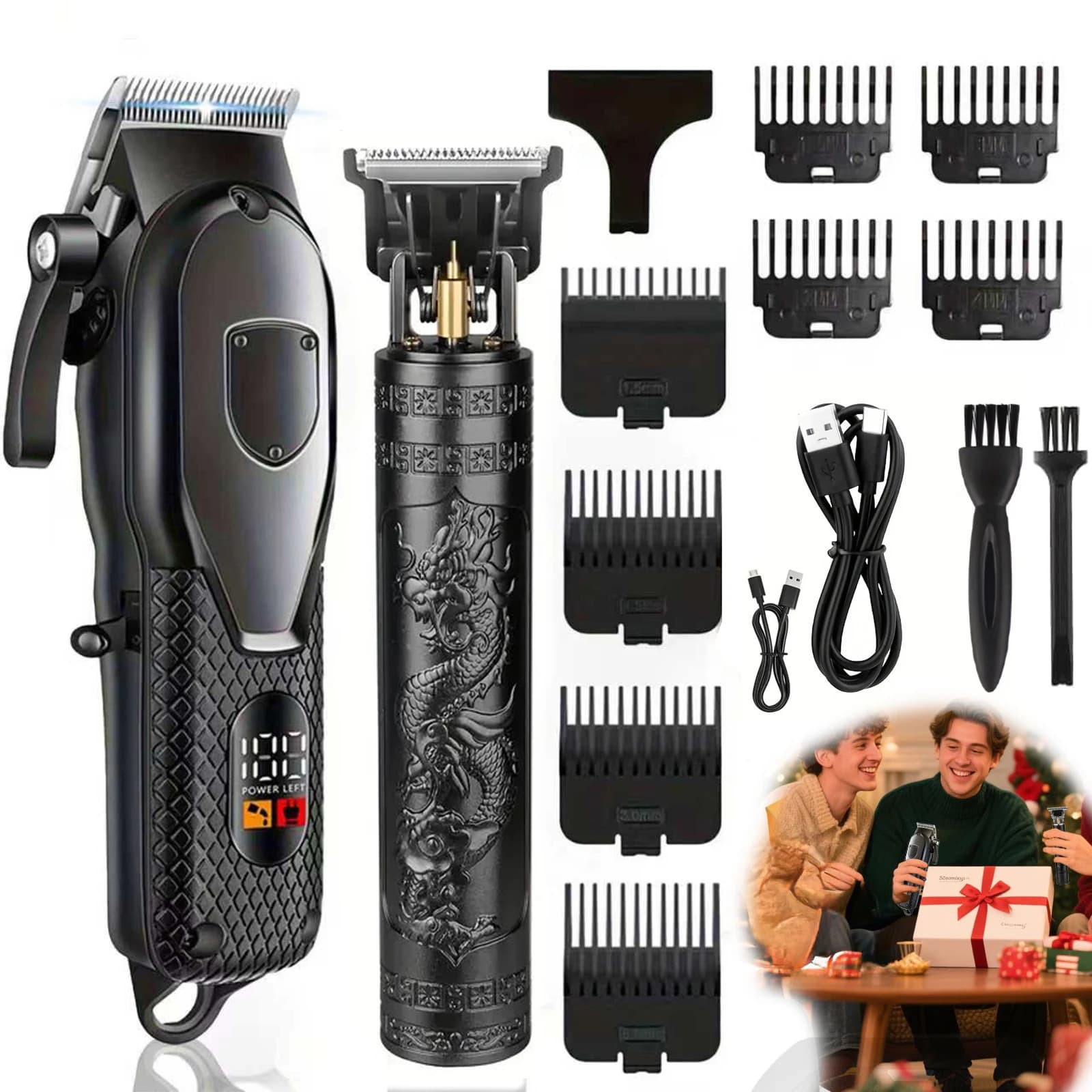 Set tagliacapelli da uomo, display a LED, tagliacapelli professionale senza fili, rasoio, tagliacapelli, regalo per le vacanze per lui