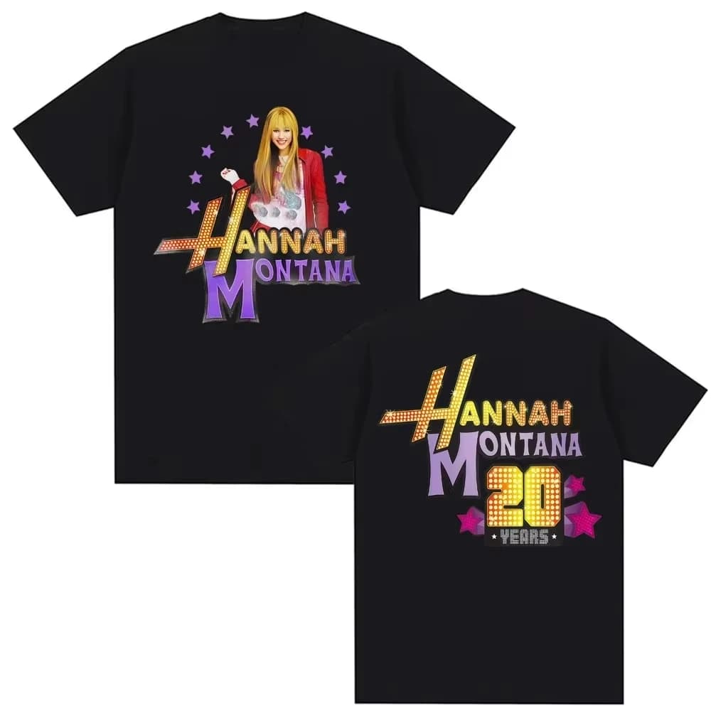 T-shirt con logo del 20° anniversario di Pop Star Hannah Montana, T-shirt estetica di tendenza per uomo e donna, T-shirt in cotone con scollo a O, T-shirt Hip Hop