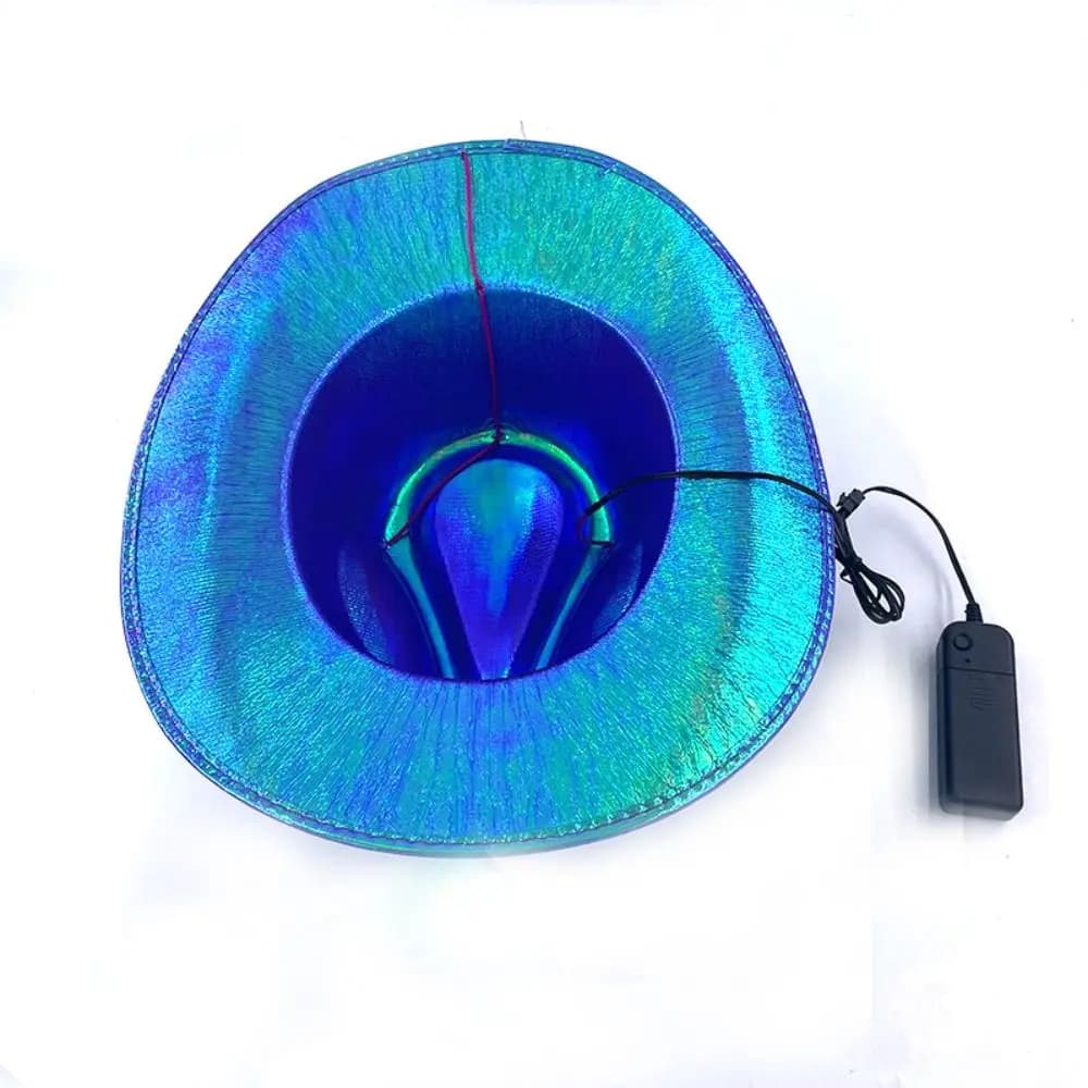 Cappelli di Halloween Neon Perlescenti, Cappello da Cowboy Luminoso a LED con Paillettes Colorate che si Illumina al Buio, Cappello da Cowboy Western alla Moda per Feste di Addio al Celibato