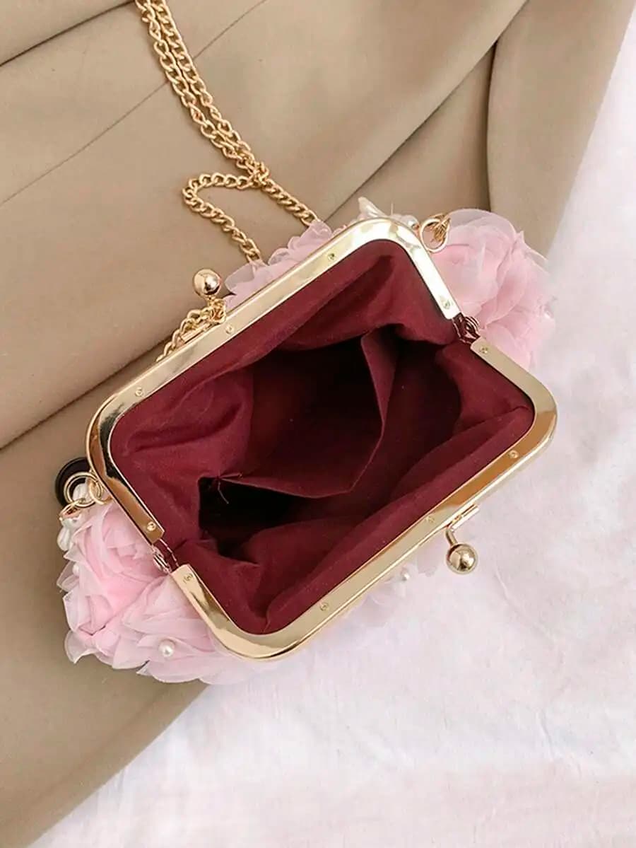 Borsa clutch romantica con fiori di perle e tracolla a catena per matrimoni e feste, borsa da donna