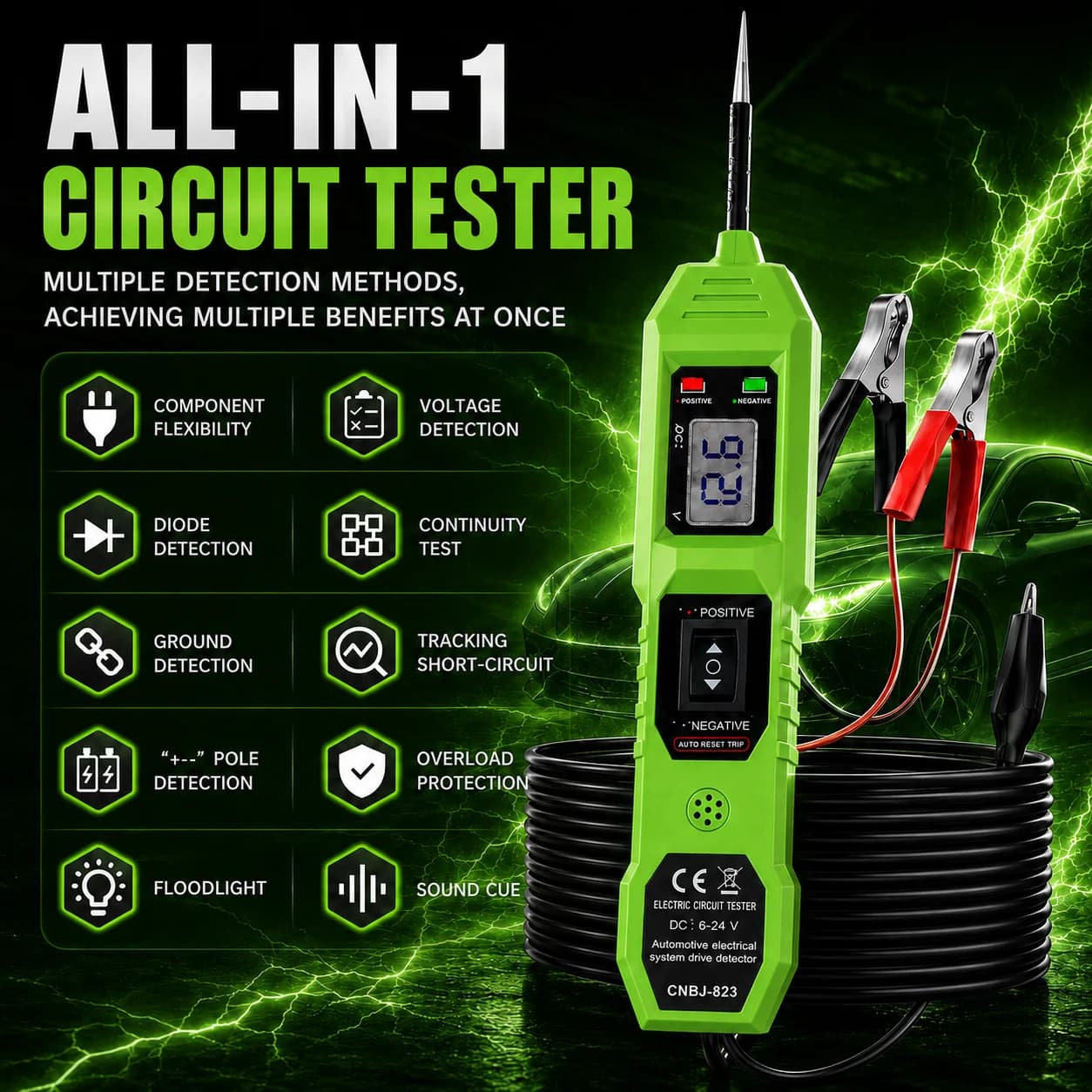 Smart Car Circuit Tester 823, with Led Voltage Display - USB Powered, Compatible with 3.5-36V Dc Vehicles
