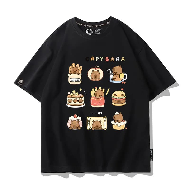 Nuova T-shirt alla Moda per Bambini, Marca Trendy Kapibala, Stampa a Griglia a Nove Scomparti, Abbigliamento Coordinato Genitore-Figlio, T-shirt Casual in Puro Cotone
