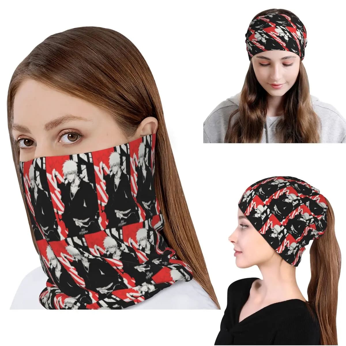 Ichigo Kurosaki Anime Bleach Bandana Neck Cover Wrap Scarf Multi-use Balaclava Beanies Hat Unisex Adult All Season