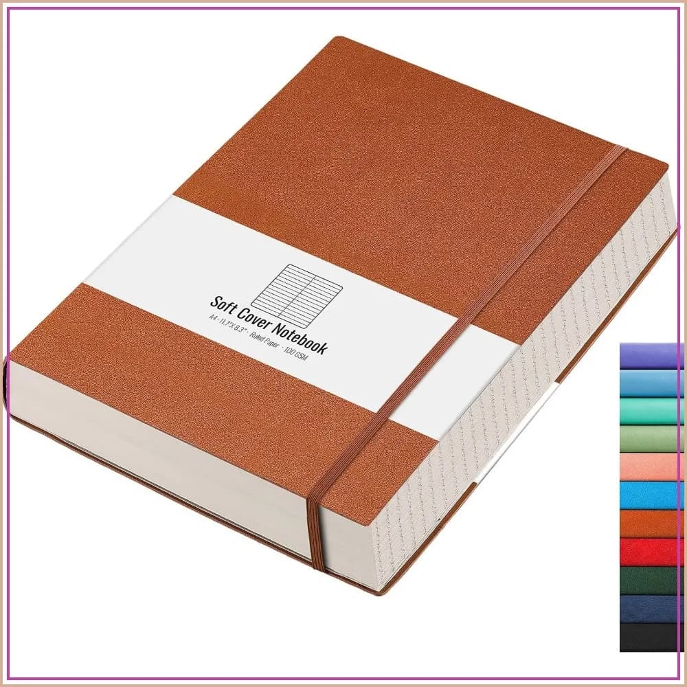 A4 College Ruled Notebook 320 Pages, 8.5x11 Leather Softcover Journal, 100gsm Thick Paper - Brown