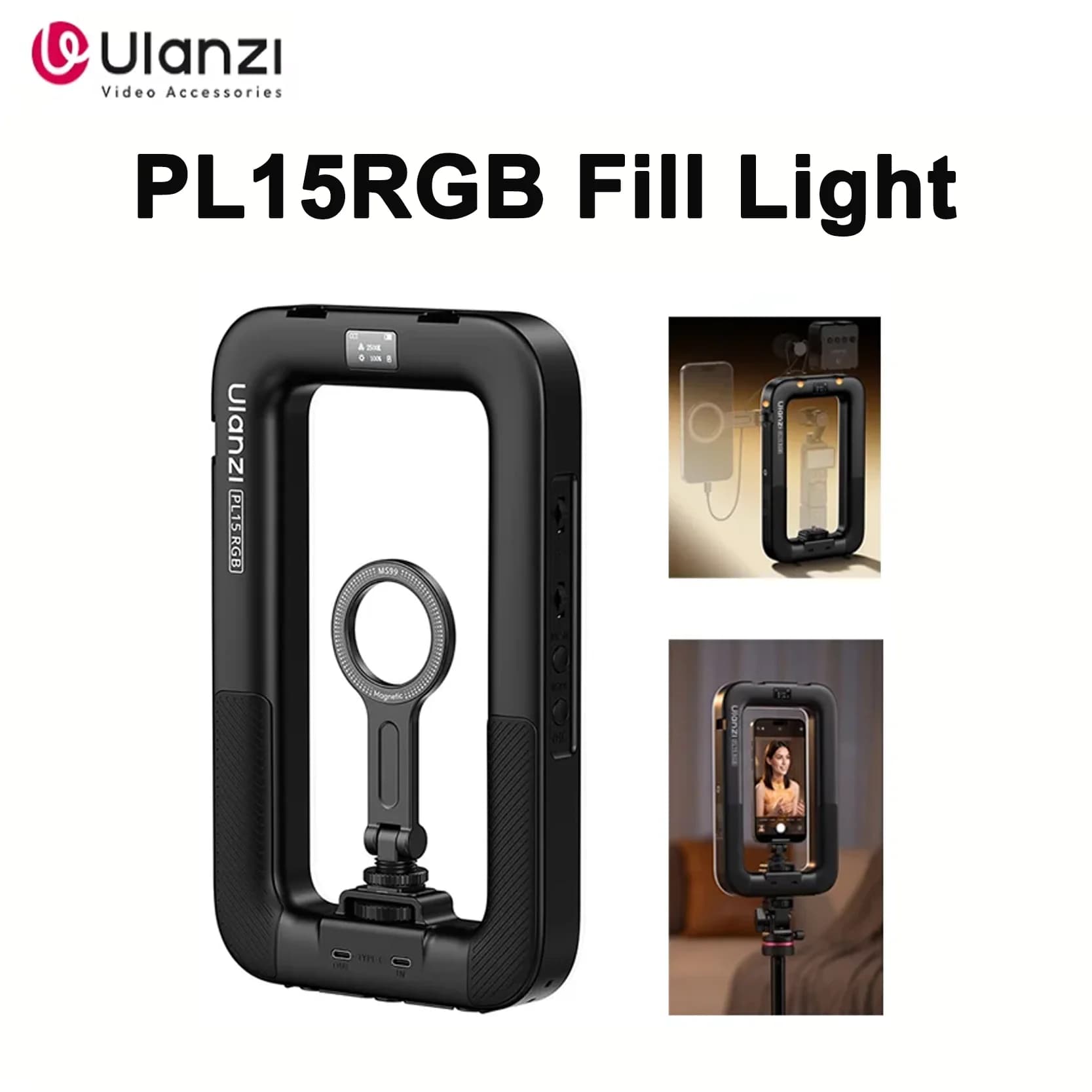 Original Ulanzi PL15RGB Fill Light Hand‑held RGB Video Adjustable CCT RGB Lighting Compatible iPhone 17 16 DJI Pocket3 for Live