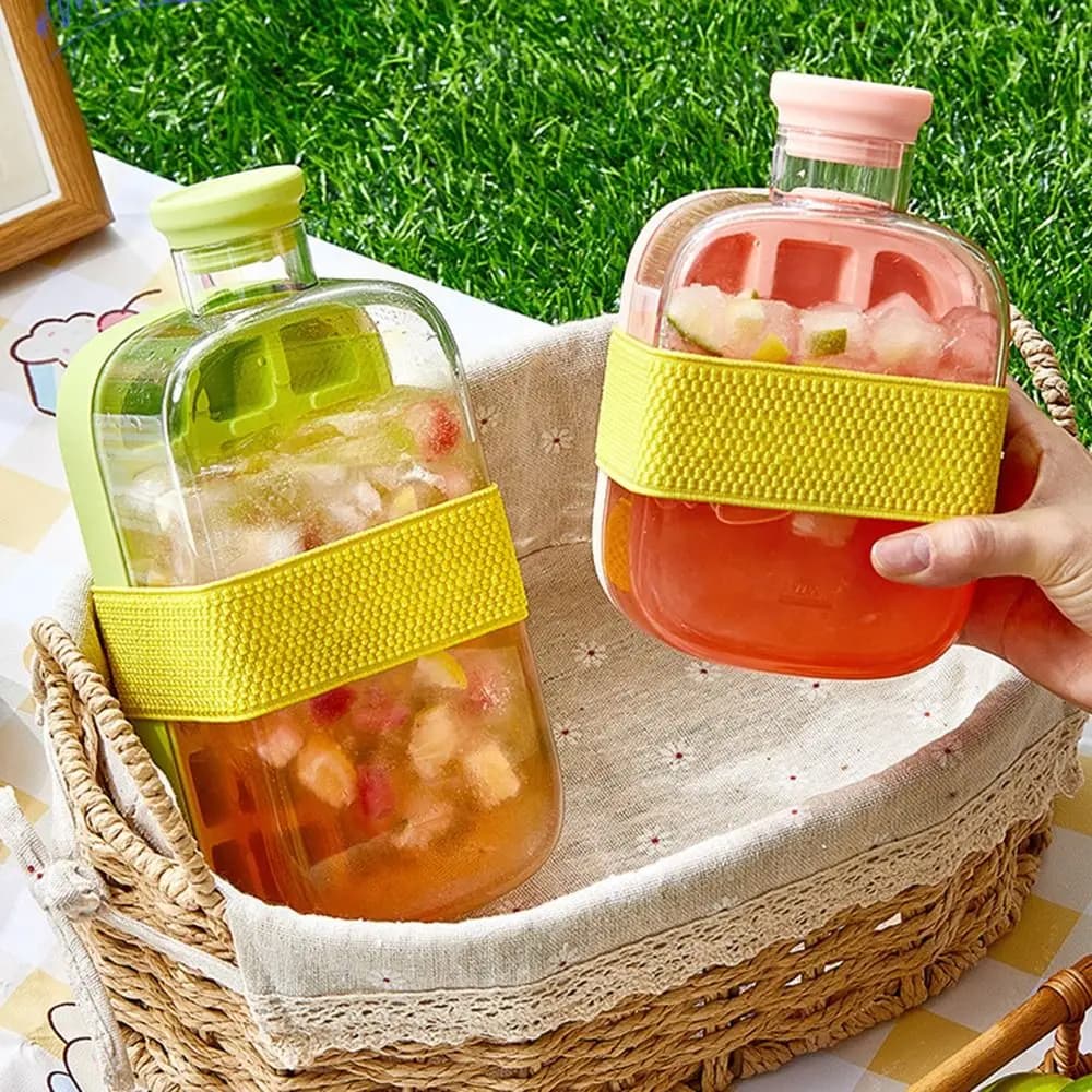 Bottiglia d'Acqua Multifunzione 2 in 1 con Stampi per Cubetti di Ghiaccio in Silicone a 12/18 Scomparti, Riutilizzabile e di Grado Alimentare, per l'Estate