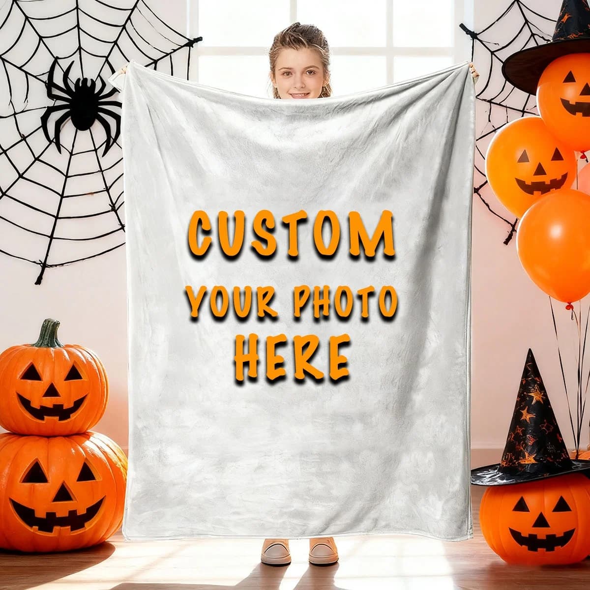Halloween Custom DIY Personalized Photo Blanket for Your Loved One - Flannel Blanket Product - Custom Warm Photo, Soft and Warm,