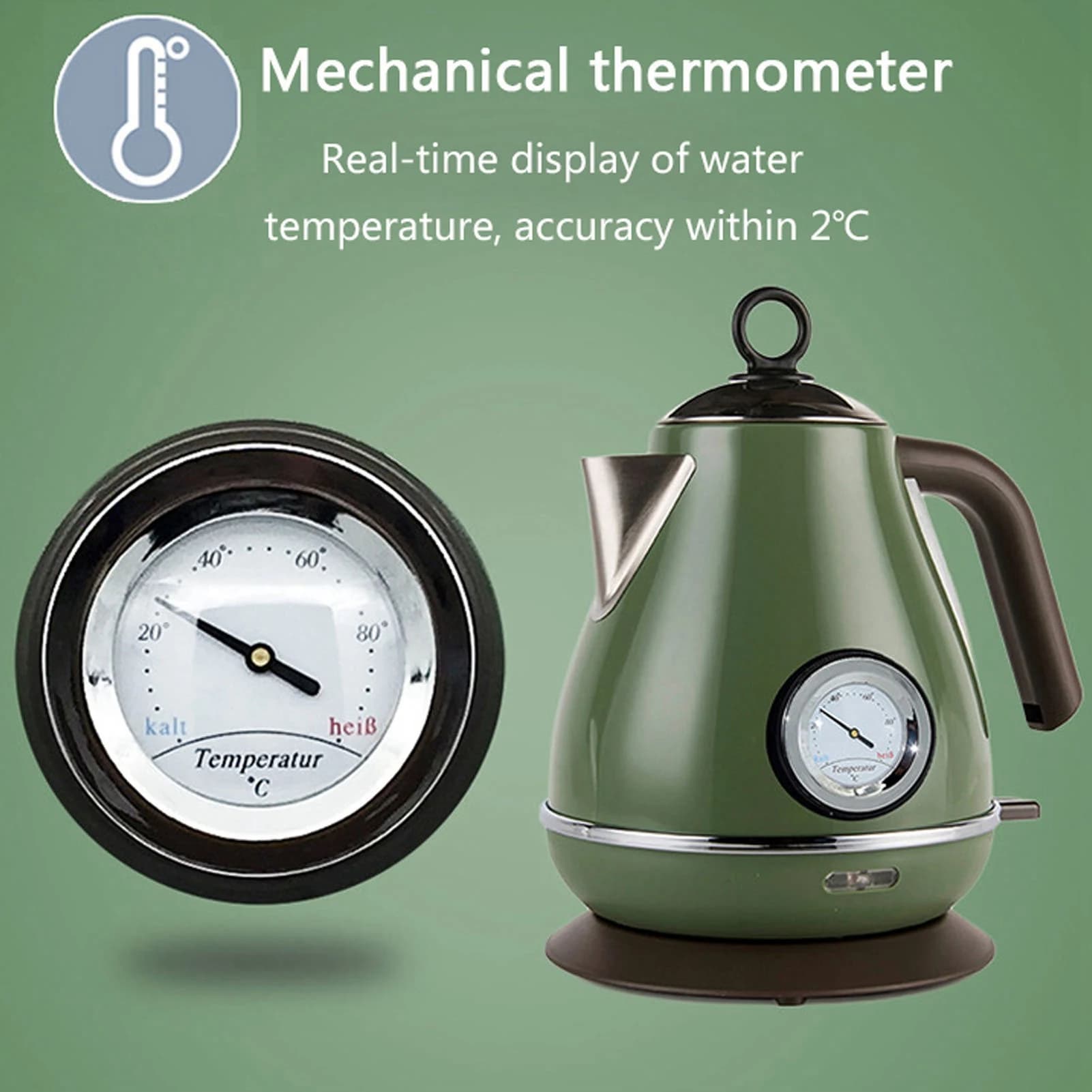Electric kettle for hot water Electric kettle for water Temperature display Electric kettle for retro paint with rotating 360 degree base