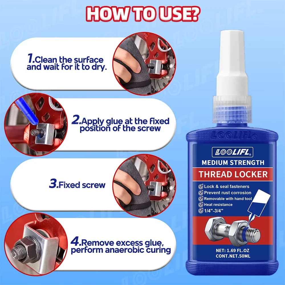 243 Blue Thread Locker Medium Strength Oil Tolerant Screw Glue Anaerobic Adhesive Anti-Loose Seal Rustproof for Metal Threads