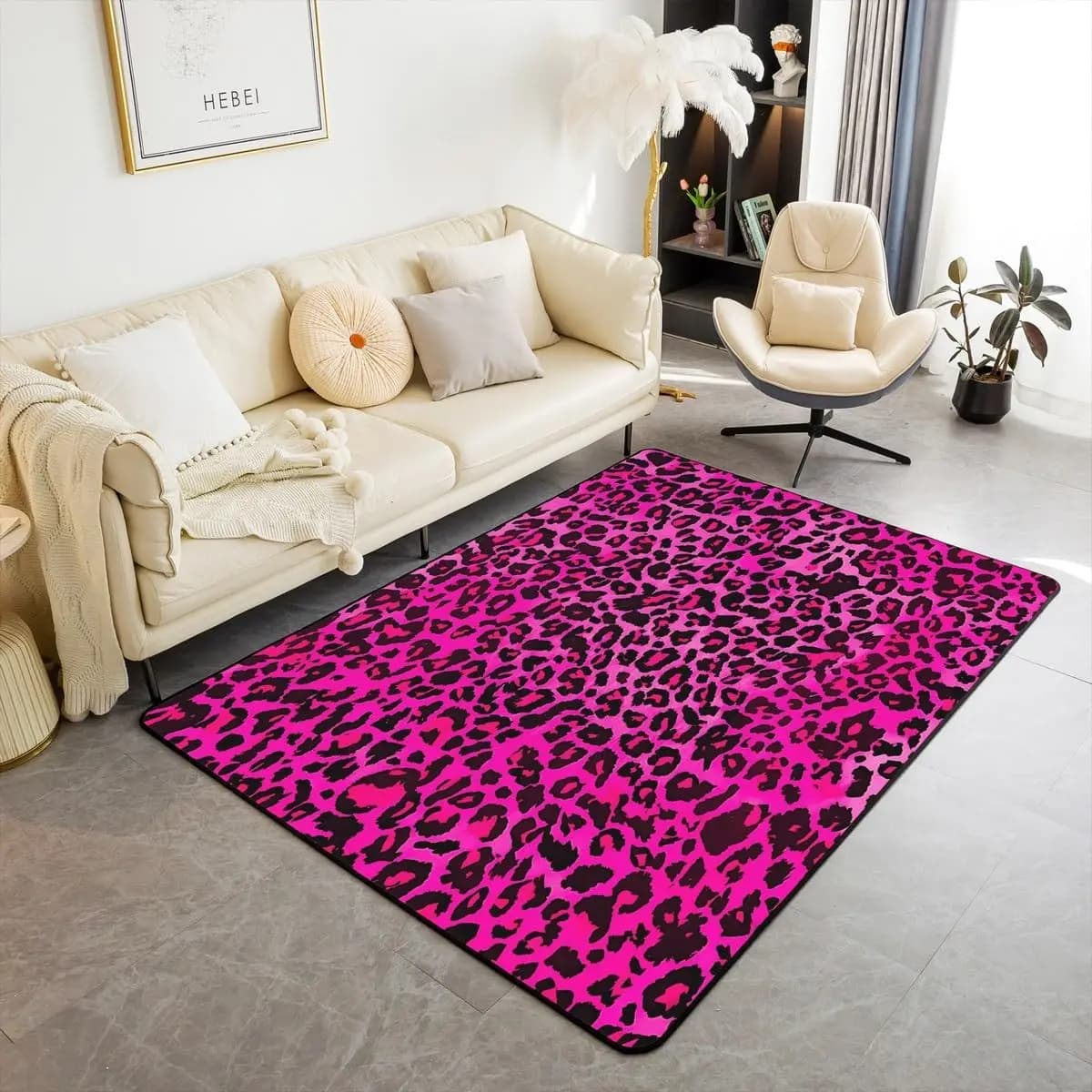 Kids Hot Pink Leopard Decor Carpet Area Rug Animal Print Living Room Rugs for Bedroom for Boys Girls Teens Cheetah Indoor Floor