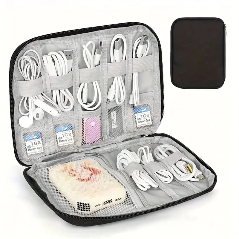 Travel Cable Organizer Case: 1pc, Multi-Pocket, for Cables Chargers Memory Cards, Electronic Accessories Box, Portable Tech Gear Pouch – for Office and Travel Essentials