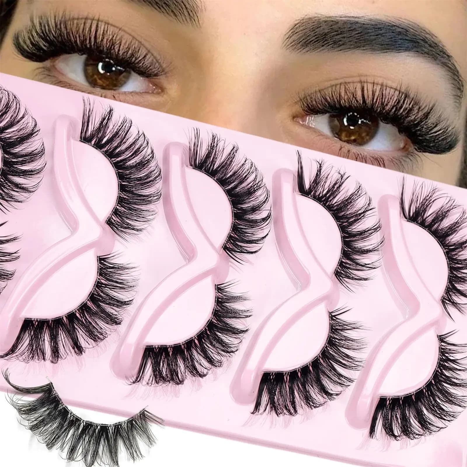 Cat Eye 5 pairs Lashes Fake Eyelashes Clear Band Lashes Natural Look Wispy False Eyelashes Full Strip Lashes