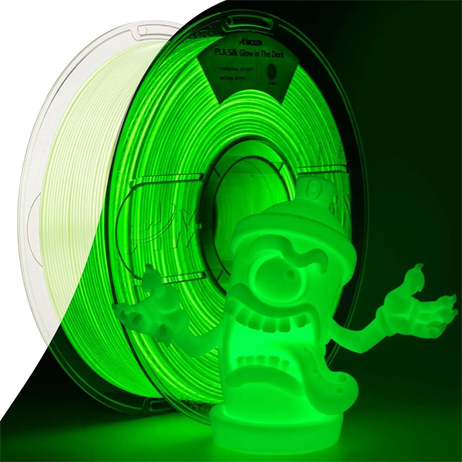 Filamento PLA Fosforescente 1.75mm Verde, Filamento per Stampante 3D Effetto Seta e Luminoso con Luce UV, Precisione Dimensionale +/- 0.02mm, 1KG