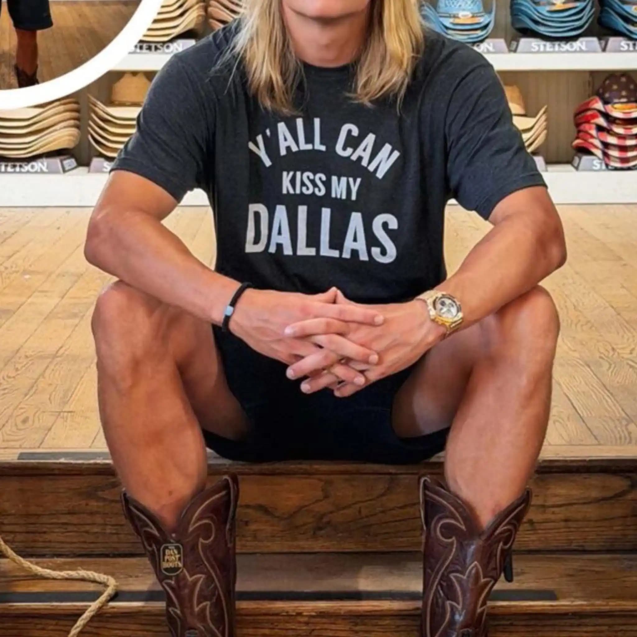 Y'all Can Kiss My Dallas Shirt, Funny Texas Cowboy Tee, Trendy Pop Culture Meme, Retro Southern Joke T-shirt