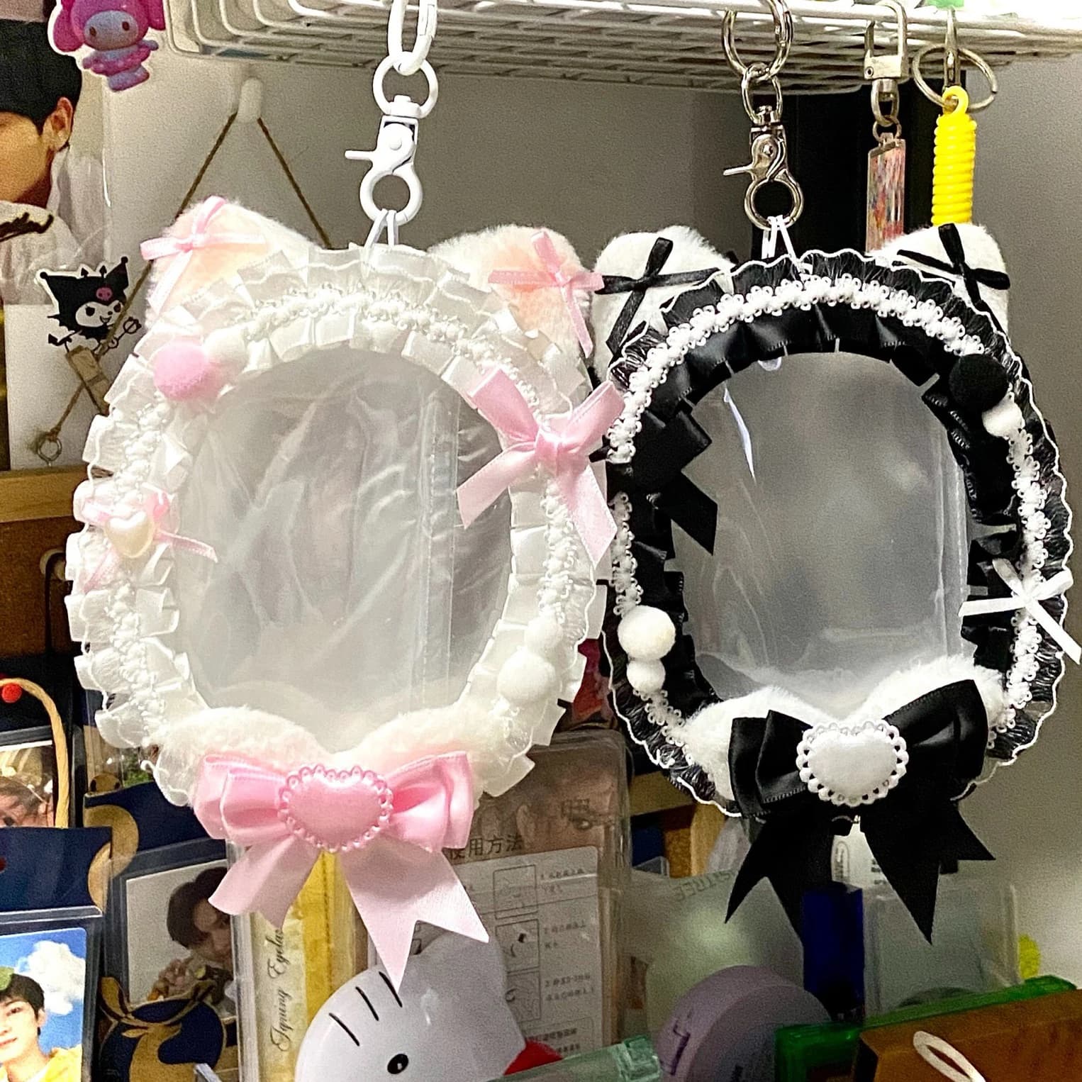 Borsa per esposizione per bambole da 10 cm Borsa per bambola trasparente in PVC con portachiavi Cartoon Anime Custodia per esterni Protezione Decorazione in pizzo