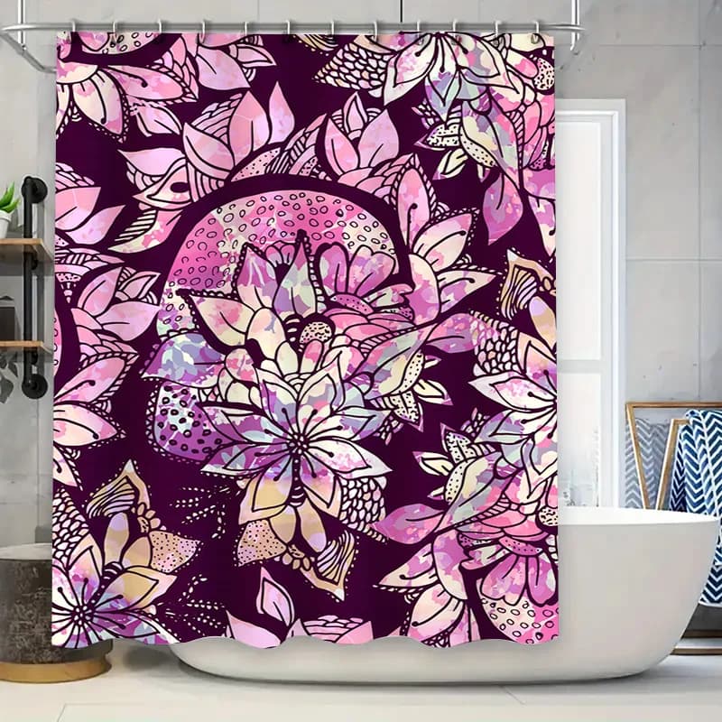 Tenda da doccia di lusso con stampa di fiori blu Decorazione da bagno impermeabile Decorazione per la casa