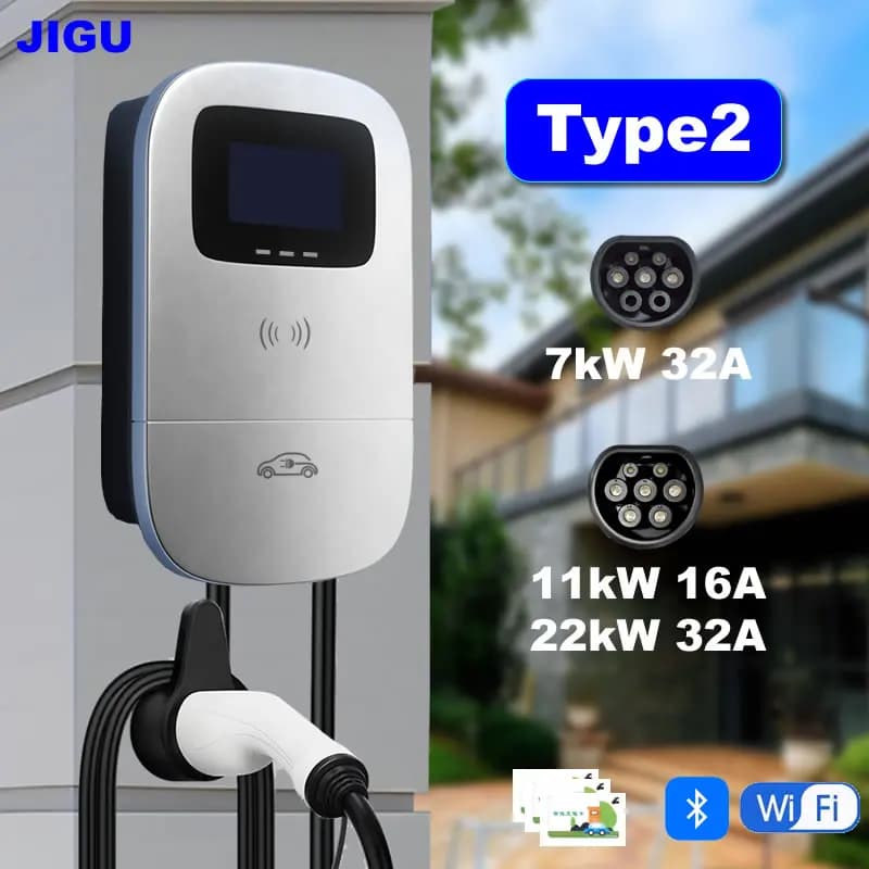 JIGU 7kW 11kW 22kW Type 2 Electric Vehicle charging station Type2 Wallbox EV car charger with Bluetooth or WIFI APP
