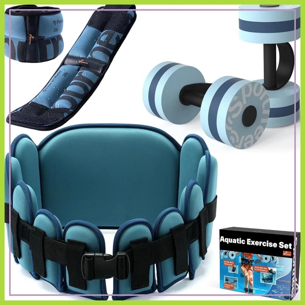 Set di Attrezzature per Acquagym: Manubri, Cintura e Pesi per Caviglie per Esercizi in Piscina