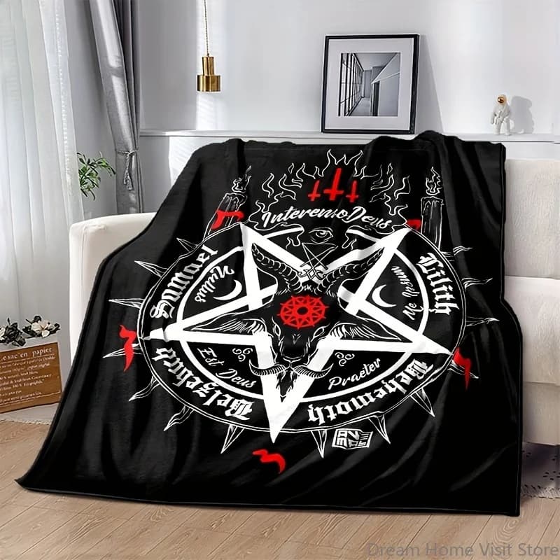 Coperta in flanella stampata con testa di pecora Satan, 1 pezzo, morbida e calda, ideale per ufficio, campeggio e viaggi all'aperto