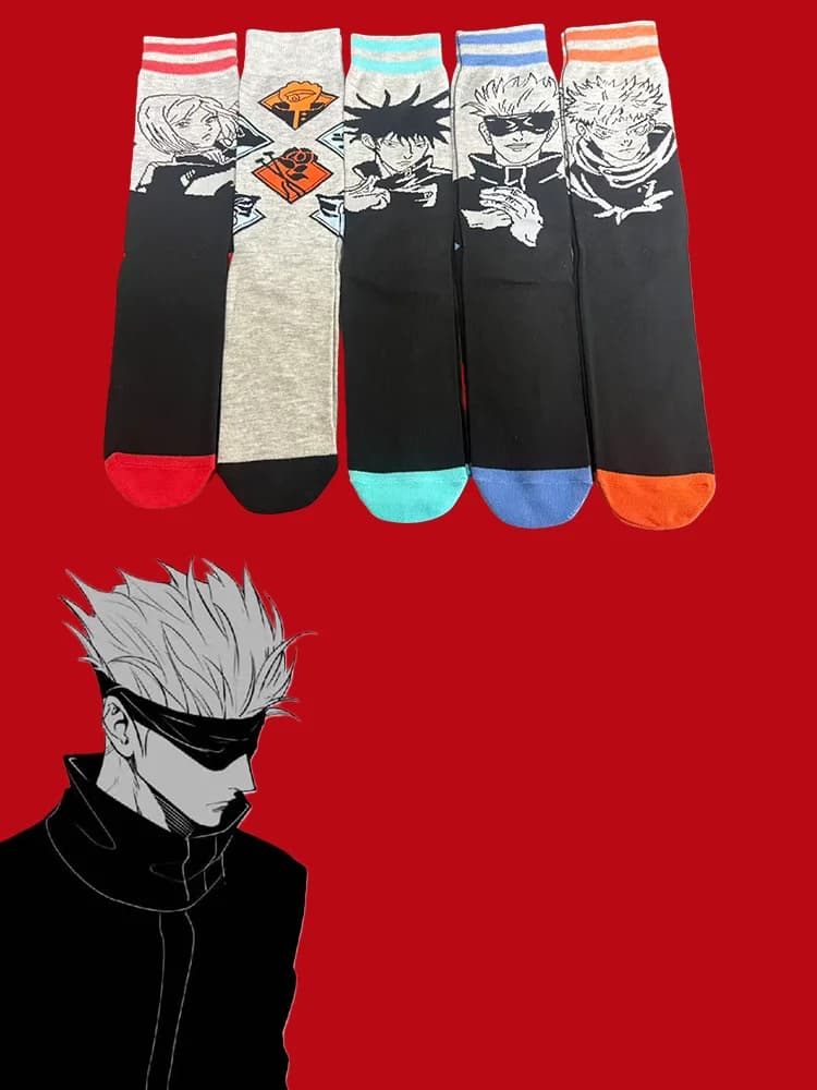 1/5 paia di calzini alti con personaggi anime Jujutsu Kaisen Gojo Satoru - unisex