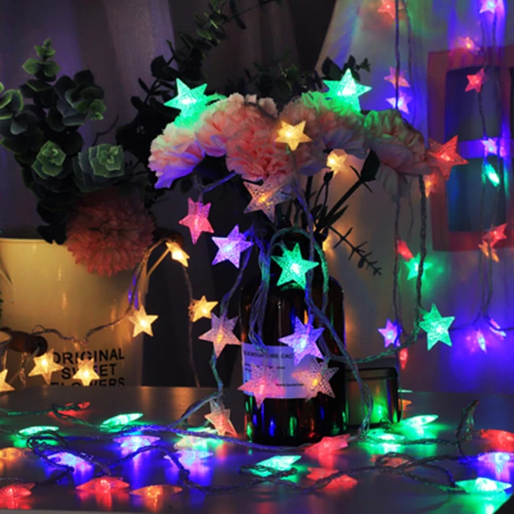 LED Star Fairy Lights Outdoor Chain Lights Garland Bulb String Lights Party Home Wedding Terrace Garden Christmas Decoration
