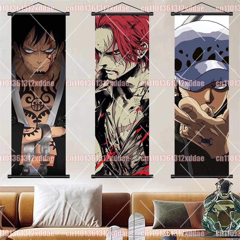 Anime One Piece Scroll Painting Luffy Zoro Sanji Chopper Trafalgar D. Water Law Home Decoration Poster Friends Classmates Gifts