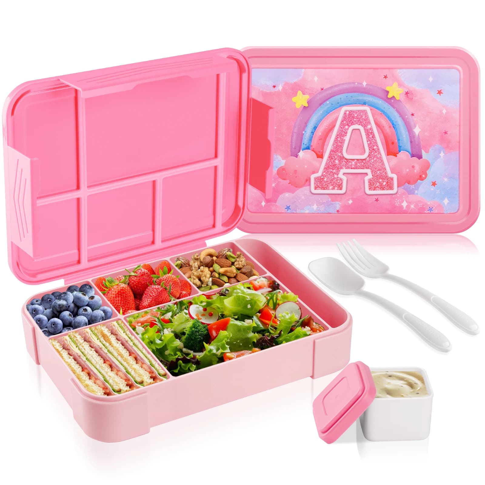 Portable Kids Bento Box Leak-Proof Lunch Box with 6 Compartments Utensils BPA Free Microwave/Dishwasher Safe Lunch Container