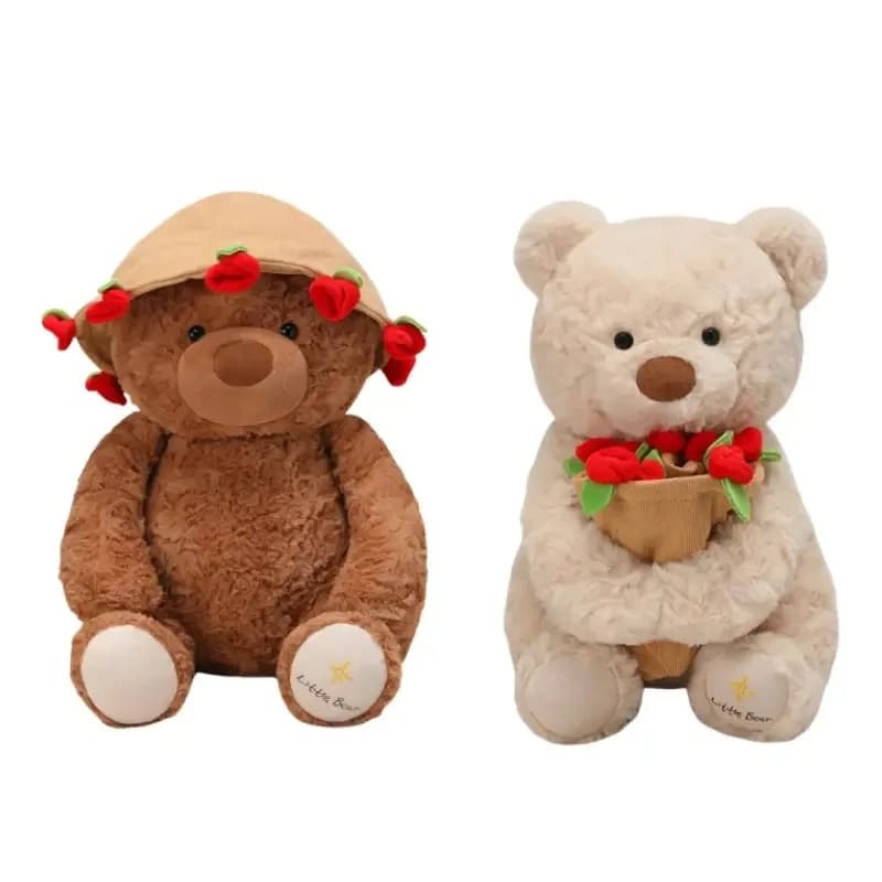 25/38cm Sweet Romantic Rose Bear Plush Toys Detachable Rose Hat Bouquet Bear Doll Lovely Company Doll Valentine's Day Gif