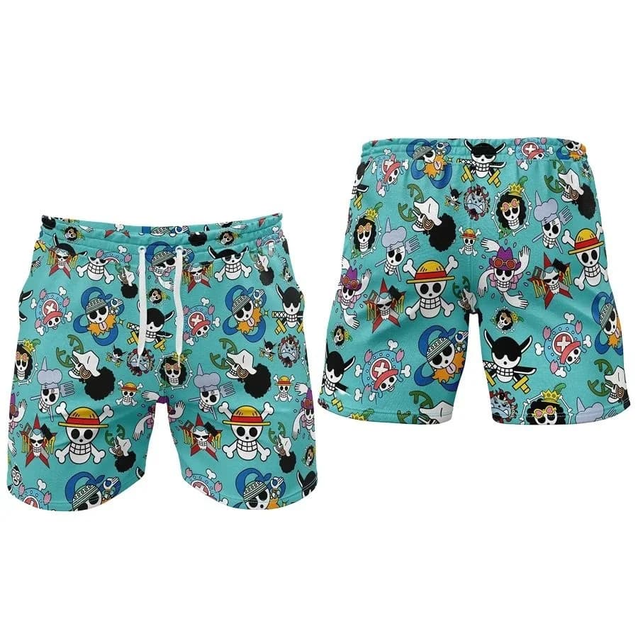 Bandai Strawhats Jolly Rogers One Piece Anime Pantaloncini sportivi per adulti e bambini Pantaloncini da bagno estivi morbidi, comodi e leggeri ad asciugatura rapida