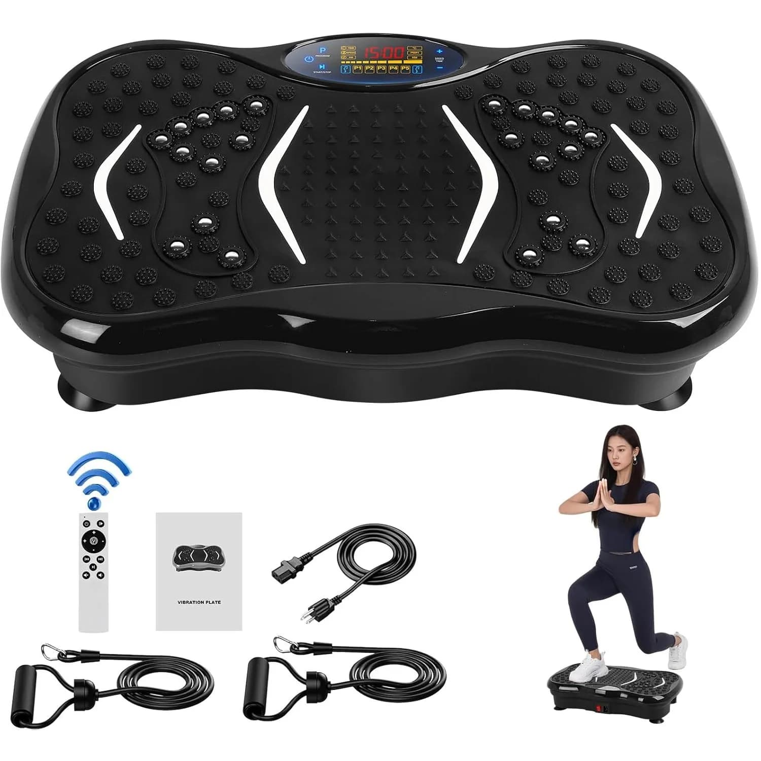 Training machine with vibrating power plate, body-wide fitness platform for muscles and slim, SCITOO brand, 180 W motor, home gym