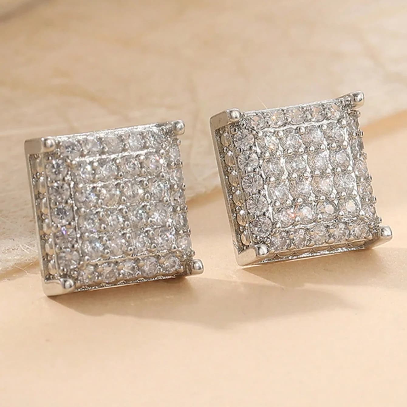 1 Pair Elegant Cubic Zirconia Square Earrings, Creative Accessory For Women, Suitable For Parties, Valentine's Day & Birthday Gift