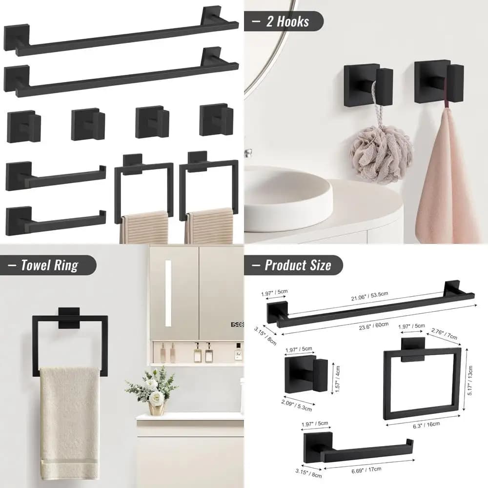 Set di accessori per il bagno da 10 pezzi nero opaco, portasciugamani da 23,6 pollici, set portasciugamani nero per l'arredamento moderno del bagno