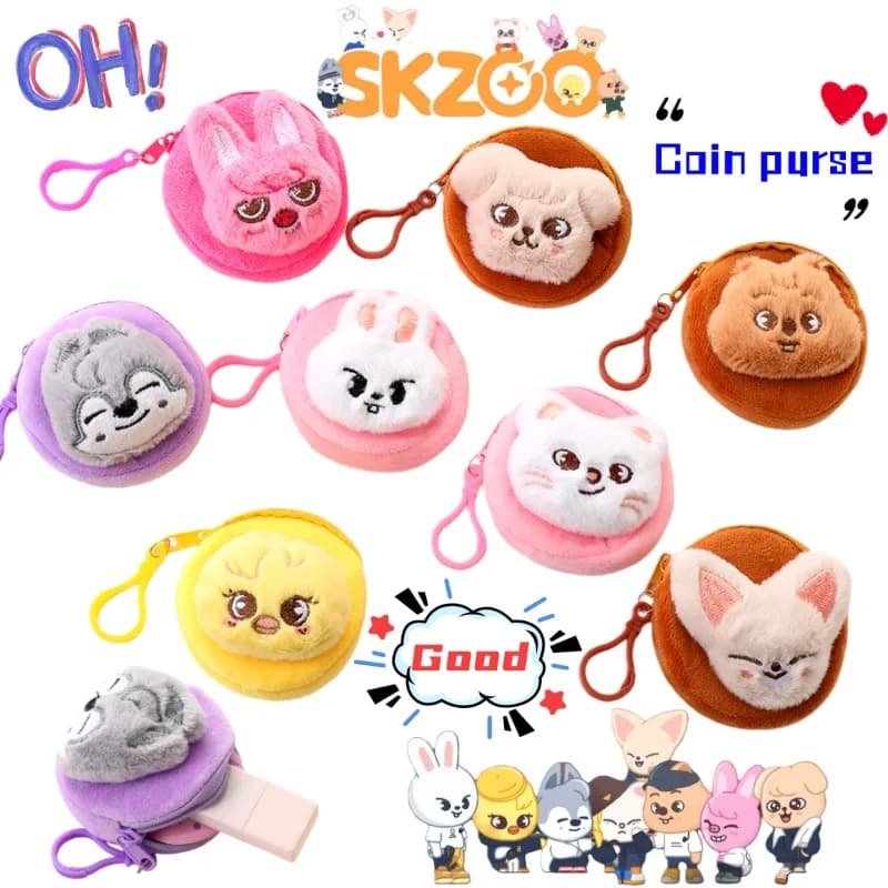 SKZOO Stray Kids Wolf Chan Jiniret Dwaekki: Two-dimensional headphone coin holder, cute animated keychain, card holder and wallet