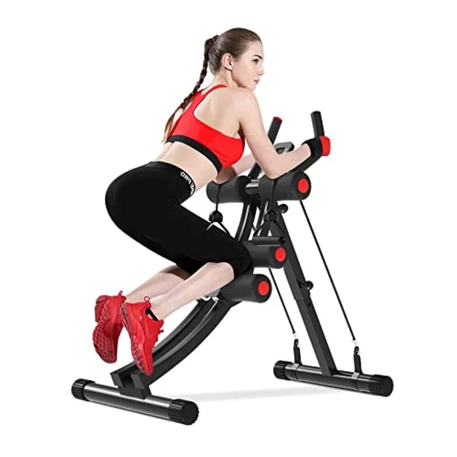Home Abdominal Machine for Women: Foldable Exercise Tool All over Body with Resistance Bands and LCD Display, Black Steel Frame, Com