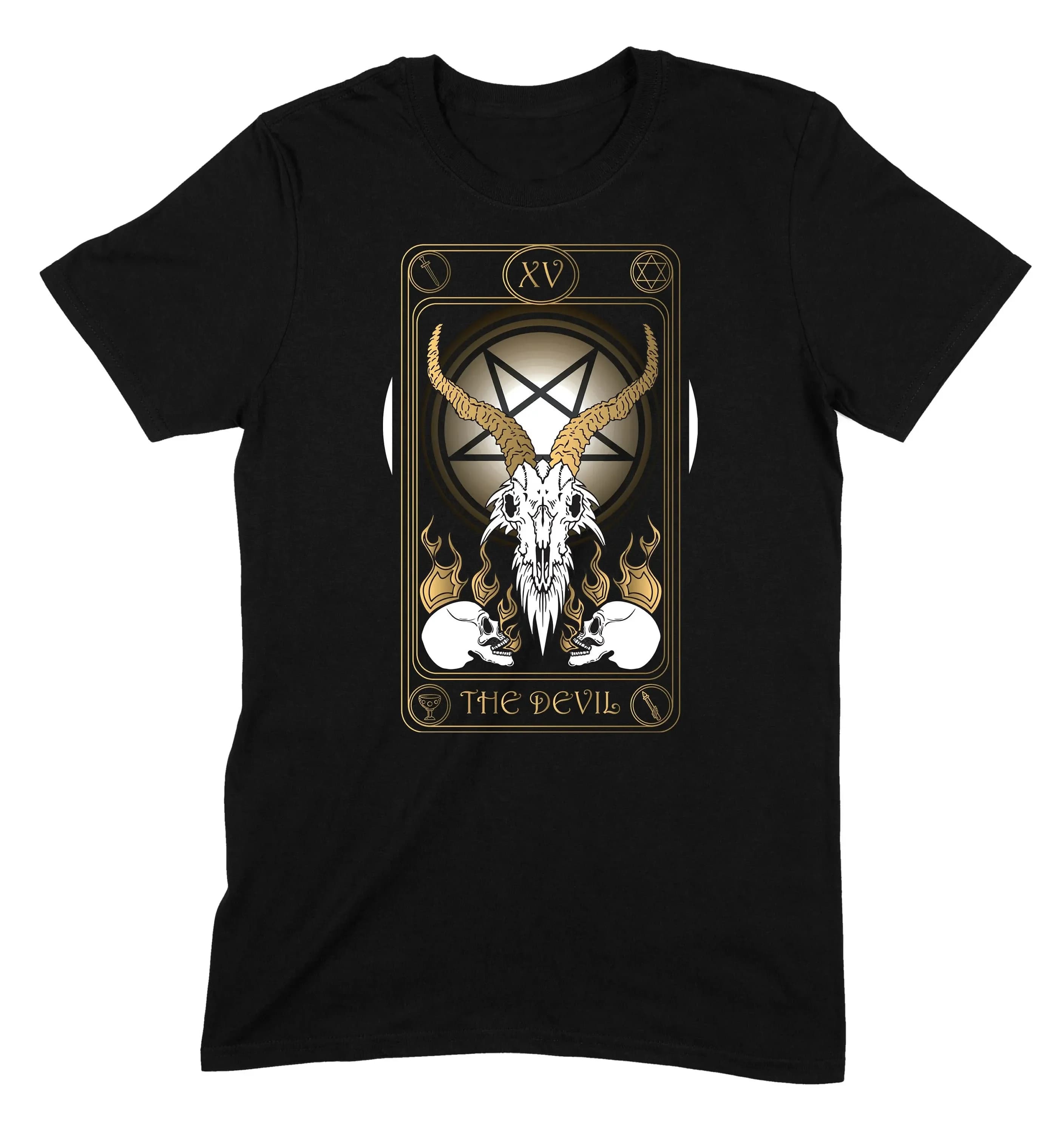 Maglietta da uomo The Devil Tarot Card Goat of Mendes Pentagramma gotico in metallo