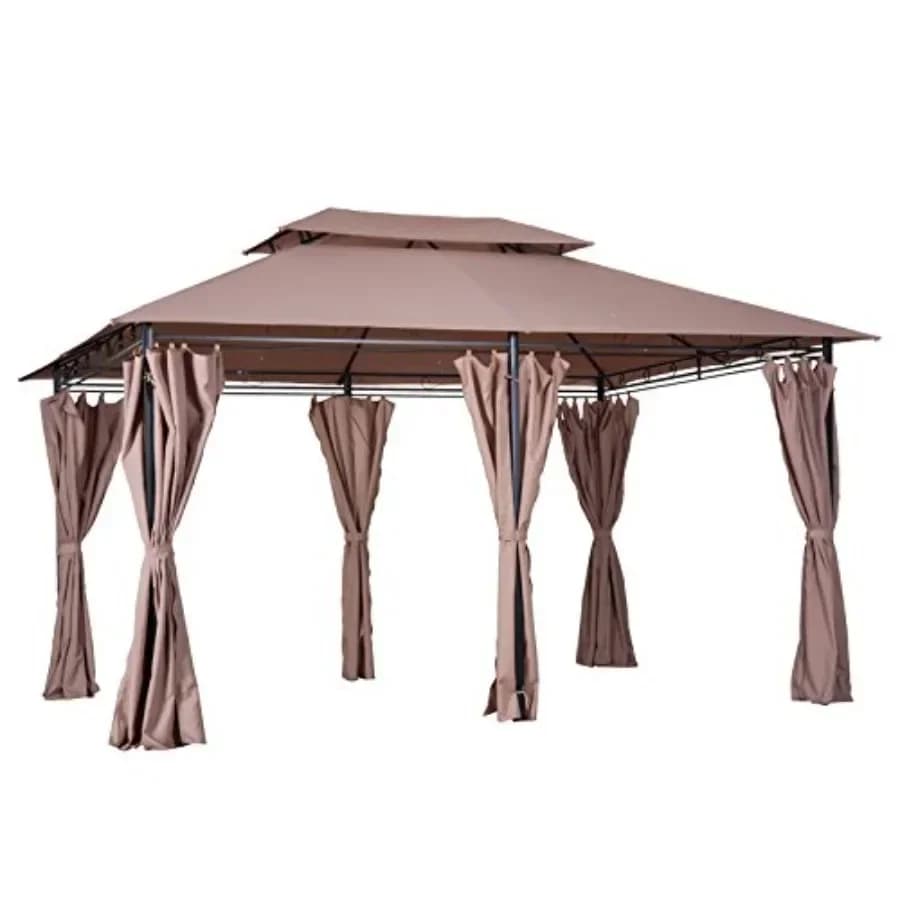 10' x 13' Patio Gazebo Outdoor Shelter with Curtains Vented Roof Steel Fe for Garden Lawn Backyard Deck
