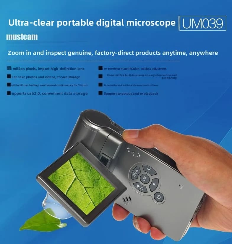 UM039 Microscopio elettronico portatile digitale ad alta definizione Misurazione e riparazione di foto Lente d'ingrandimento portatile USB industriale