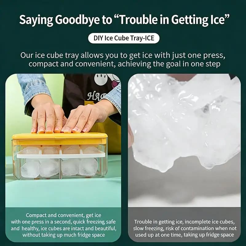 Press-down Tray For Home Refrigerators Kitchen Ice Storage Box With Lid Ice Maker Mold【HGPA】