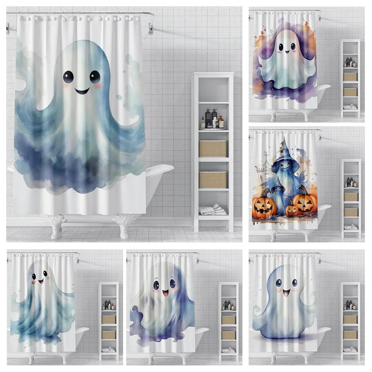 Tende da doccia per la casa per il bagno in tessuto impermeabile Tenda da soggiorno in stile nordico moderno Decorazione zucca autunnale di Halloween