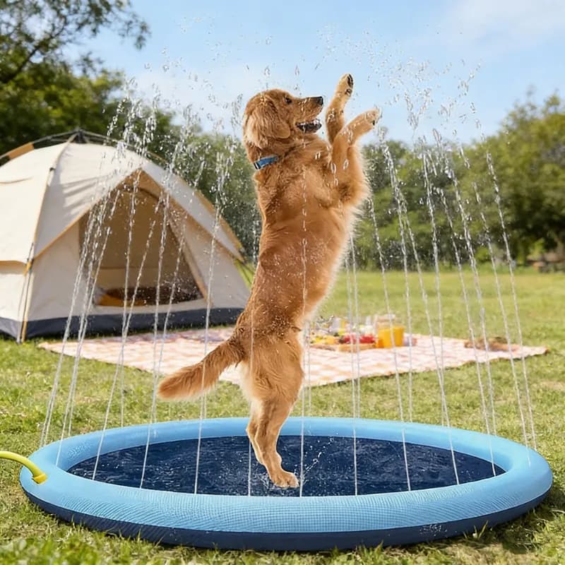 Grande Piscina Gonfiabile per Cani 200/150/100cm, Tappetino Rinfrescante per Animali Domestici, Fontana Interattiva Estiva da Giardino