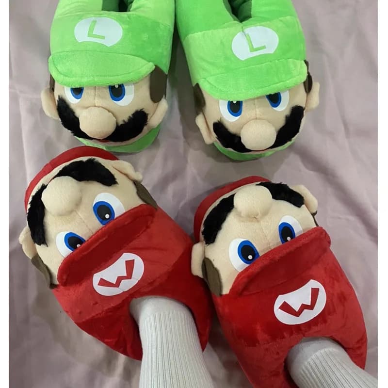 Nuove pantofole da cartone animato Mario Pantofole da interno invernali Donna Uomo Divertenti scarpe di peluche Cartoon Peluche Coppia Pantofole da casa carine Vendita calda