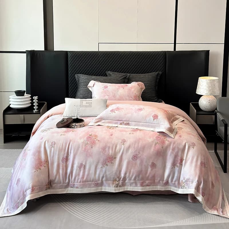 Bed linen set with rose prints Lyocell soft silky feeling of freshness antimicrobial headdress flat/with pillow corners 4 pieces